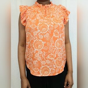 Loft Outlet Floral Ruffle Sleeve Orange Top